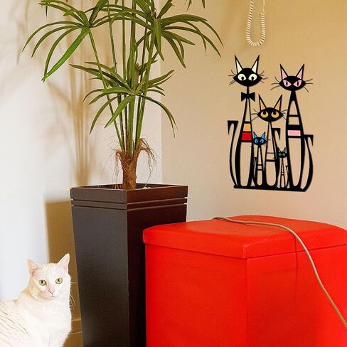 Pigort Cat Wall Art Decor – 10.4 x 14.7 Inches Colorful Retro Iron Metal Wall Decor for Cat Lovers, Mid-Century Modern Home Decor for Living Room, Bedroom, Kitchen, Office in Saudi Arabia