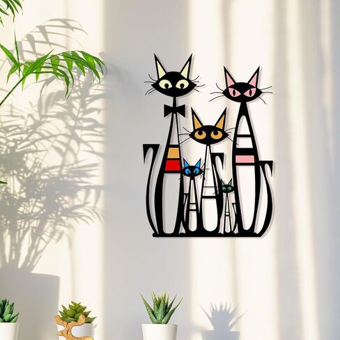 Pigort Cat Wall Art Decor – 10.4 x 14.7 Inches Colorful Retro Iron Metal Wall Decor for Cat Lovers, Mid-Century Modern Home Decor for Living Room, Bedroom, Kitchen, Office in Saudi Arabia