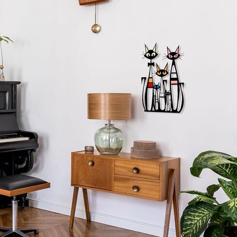 Pigort Cat Wall Art Decor – 10.4 x 14.7 Inches Colorful Retro Iron Metal Wall Decor for Cat Lovers, Mid-Century Modern Home Decor for Living Room, Bedroom, Kitchen, Office in Saudi Arabia