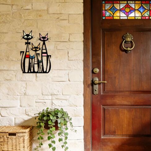Pigort Cat Wall Art Decor – 10.4 x 14.7 Inches Colorful Retro Iron Metal Wall Decor for Cat Lovers, Mid-Century Modern Home Decor for Living Room, Bedroom, Kitchen, Office in Saudi Arabia
