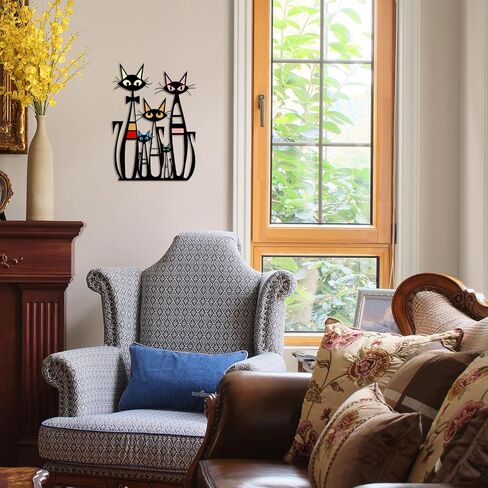 Pigort Cat Wall Art Decor – 10.4 x 14.7 Inches Colorful Retro Iron Metal Wall Decor for Cat Lovers, Mid-Century Modern Home Decor for Living Room, Bedroom, Kitchen, Office in Saudi Arabia