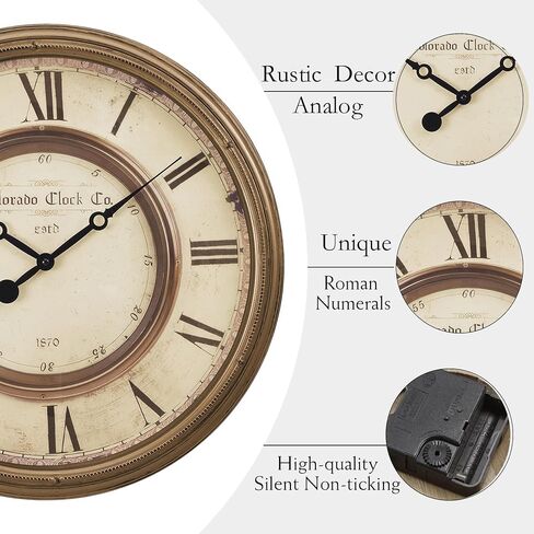 20 Inch Retro Farmhouse Wall Clock, Large Round Silent Non-Ticking, Battery Operated Decorative Clock for Living Room, Kitchen, Bedroom, Office and Home Decor in Saudi Arabia