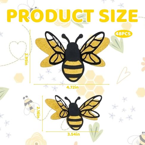 Bee Decor, Bumble Bee Decor and Bee Stickers, 48 Pieces 3D Bee Decorations for Party, Honey Comb Decorations for Home and Office Use, Creative Wall Stickers and Adhesive Decals in Saudi Arabia