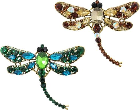 Honbay 2PCS Sparkling Rhinestones Dragonfly Brooch Pins Antique Alloy Cute Animal Dragonfly Brooches Big Odonate Breastpin Lapel Pins Hat Scarf Shawl Sweater Cardigan Clips in Saudi Arabia