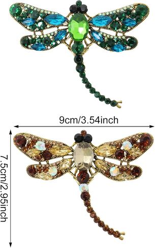 Honbay 2PCS Sparkling Rhinestones Dragonfly Brooch Pins Antique Alloy Cute Animal Dragonfly Brooches Big Odonate Breastpin Lapel Pins Hat Scarf Shawl Sweater Cardigan Clips in Saudi Arabia