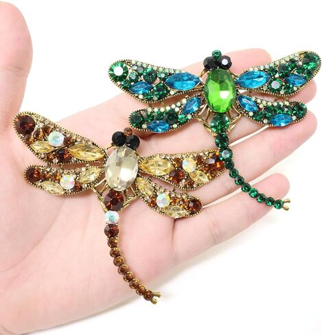 Honbay 2PCS Sparkling Rhinestones Dragonfly Brooch Pins Antique Alloy Cute Animal Dragonfly Brooches Big Odonate Breastpin Lapel Pins Hat Scarf Shawl Sweater Cardigan Clips in Saudi Arabia