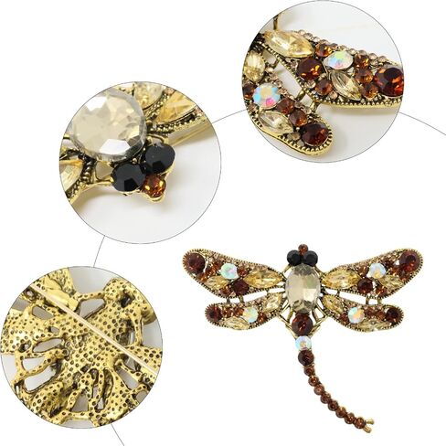 Honbay 2PCS Sparkling Rhinestones Dragonfly Brooch Pins Antique Alloy Cute Animal Dragonfly Brooches Big Odonate Breastpin Lapel Pins Hat Scarf Shawl Sweater Cardigan Clips in Saudi Arabia