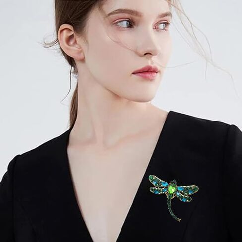 Honbay 2PCS Sparkling Rhinestones Dragonfly Brooch Pins Antique Alloy Cute Animal Dragonfly Brooches Big Odonate Breastpin Lapel Pins Hat Scarf Shawl Sweater Cardigan Clips in Saudi Arabia