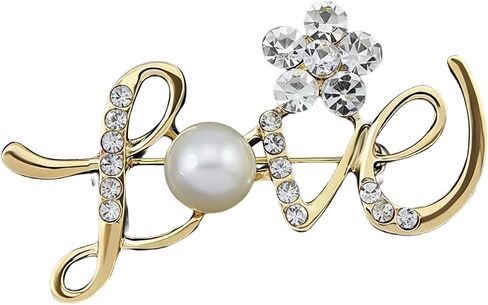 YUNXI Dainty LOVE Letter Brooch مع حجر الراين زهرة اللؤلؤ تألق كريستال الحب بروش دبوس للنساء مجوهرات الحفلات للبلوزة واللباس والوشاح والقبعة in Kuwait