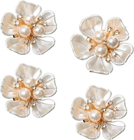 4PCS Pearl Flower Button Covers, Elegant Brooch Pin Clips, Fashion Cuff Accessories for Wedding & Daily Wear in Saudi Arabia
