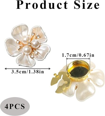 4PCS Pearl Flower Button Covers, Elegant Brooch Pin Clips, Fashion Cuff Accessories for Wedding & Daily Wear in Saudi Arabia