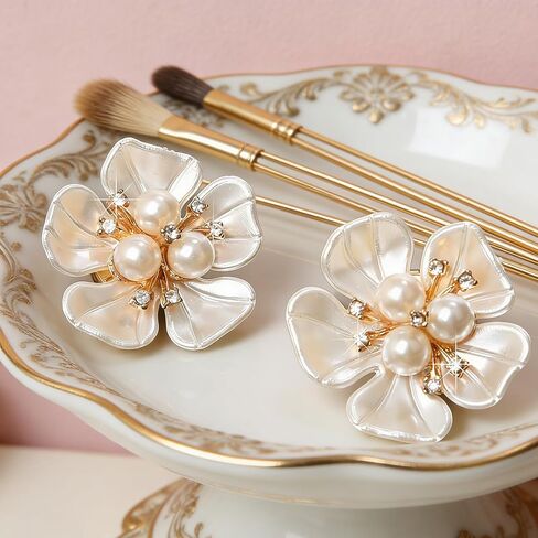 4PCS Pearl Flower Button Covers, Elegant Brooch Pin Clips, Fashion Cuff Accessories for Wedding & Daily Wear in Saudi Arabia