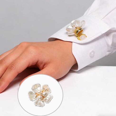 4PCS Pearl Flower Button Covers, Elegant Brooch Pin Clips, Fashion Cuff Accessories for Wedding & Daily Wear in Saudi Arabia
