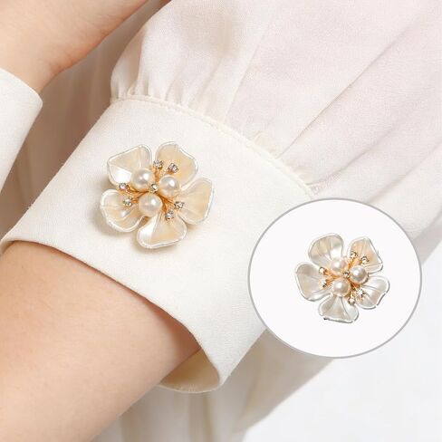 4PCS Pearl Flower Button Covers, Elegant Brooch Pin Clips, Fashion Cuff Accessories for Wedding & Daily Wear in Saudi Arabia
