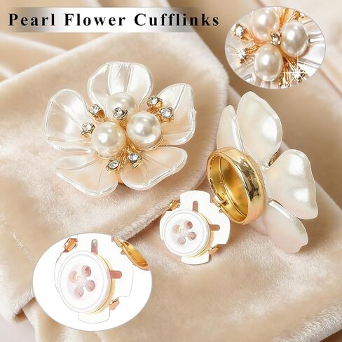 4PCS Pearl Flower Button Covers, Elegant Brooch Pin Clips, Fashion Cuff Accessories for Wedding & Daily Wear in Saudi Arabia