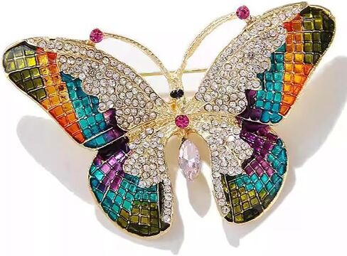 Women's Colorful Butterfly Brooch Multi-Color Rhinestone Crystal Pin Sparkling Clothing Jewelry Accessories for Party in Kuwait