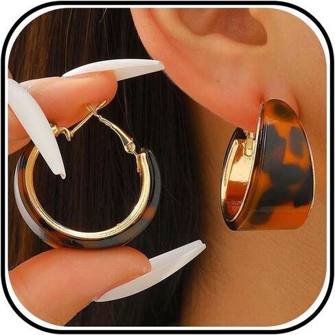 Leopard Print Hoop Earrings for Women Brown Acrylic Animal Print Gold Fashion Jewelry Party Wedding Daily Casual in Saudi Arabia