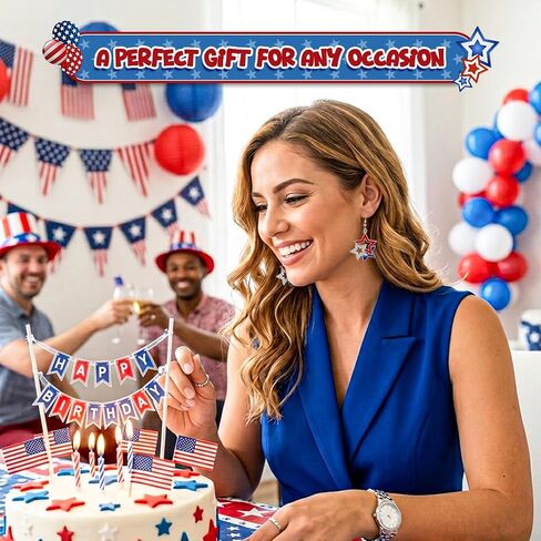 4E's Novelty 4th of July Earrings for Women Patriotic Red White and Blue Dangle Drop, Zinc Alloy Sparkly Star Earrings, Independence Day Earrings, Outfit Accessories Jewelry Gift (3 Star) in Kuwait