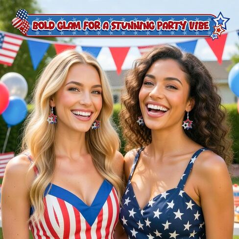 4E's Novelty 4th of July Earrings for Women Patriotic Red White and Blue Dangle Drop, Zinc Alloy Sparkly Star Earrings, Independence Day Earrings, Outfit Accessories Jewelry Gift (3 Star) in Kuwait