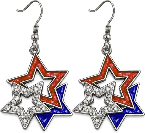 4E's Novelty 4th of July Earrings for Women Patriotic Red White and Blue Dangle Drop, Zinc Alloy Sparkly Star Earrings, Independence Day Earrings, Outfit Accessories Jewelry Gift (3 Star) in Kuwait