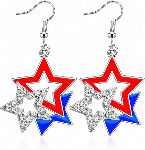 4E's Novelty 4th of July Earrings for Women Patriotic Red White and Blue Dangle Drop, Zinc Alloy Sparkly Star Earrings, Independence Day Earrings, Outfit Accessories Jewelry Gift (3 Star) in Kuwait