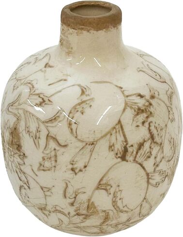 Decorative Round Single Stem Heirloom Flower Vase, 4.5 Inch Ceramic, Beige Floral Swirl Design in Saudi Arabia