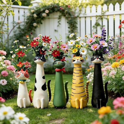 Handcrafted Cat Vase, Whimsical Kitty Planter for Small Flowers, Boho Desk Shelf Decor, Unique Gift for Cat Lovers (Black) in Kuwait