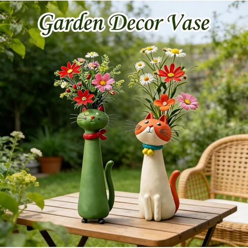 Handcrafted Cat Vase, Whimsical Kitty Planter for Small Flowers, Boho Desk Shelf Decor, Unique Gift for Cat Lovers (Black) in Kuwait