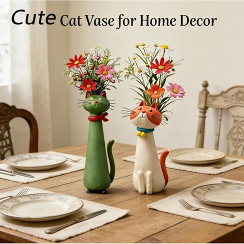 Handcrafted Cat Vase, Whimsical Kitty Planter for Small Flowers, Boho Desk Shelf Decor, Unique Gift for Cat Lovers (Black) in Kuwait