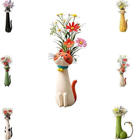 Handcrafted Cat Vase, Whimsical Kitty Planter for Small Flowers, Boho Desk Shelf Decor, Unique Gift for Cat Lovers (Black) in Kuwait