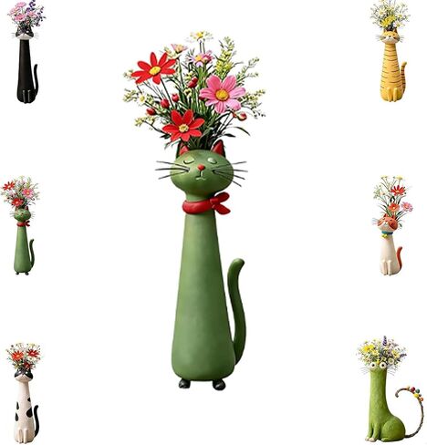 Handcrafted Cat Vase, Whimsical Kitty Planter for Small Flowers, Boho Desk Shelf Decor, Unique Gift for Cat Lovers (Black) in Kuwait