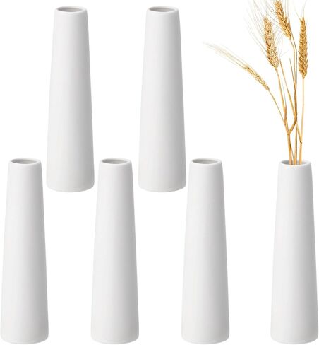 6 Pcs White Ceramic Vase Set, 7.1" Tall Modern Conic Unglazed Bud Vases | Floral Vases Bulk, Minimalist Centerpieces for Living Room, Dining Table, Wedding & Home Decor in Saudi Arabia