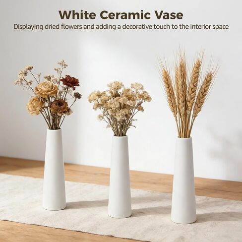 6 Pcs White Ceramic Vase Set, 7.1" Tall Modern Conic Unglazed Bud Vases | Floral Vases Bulk, Minimalist Centerpieces for Living Room, Dining Table, Wedding & Home Decor in Saudi Arabia