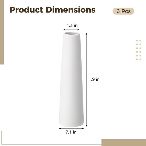 6 Pcs White Ceramic Vase Set, 7.1" Tall Modern Conic Unglazed Bud Vases | Floral Vases Bulk, Minimalist Centerpieces for Living Room, Dining Table, Wedding & Home Decor in Saudi Arabia