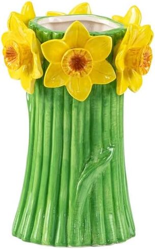 Napco Ceramic Daffodil Vase – 3 x 7.5 Inch Yellow Flower and Green Stem Design, Spring Floral Tabletop Centerpiece for Cottage or Garden-Inspired Décor in Saudi Arabia