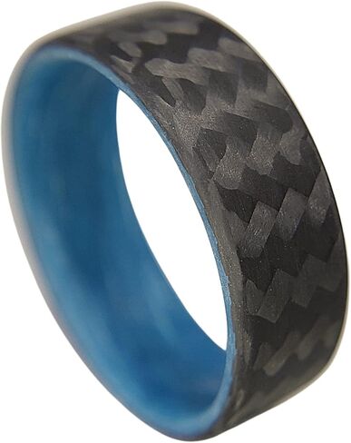 Handmade Ring Band - Men's or Women's Carbon Fiber Twill Ring with Blue Glow Interior, Matte Finish, Glow-in-the-Dark, Durable, Waterproof, Sizes 4-16, Custom Band Widths in Kuwait