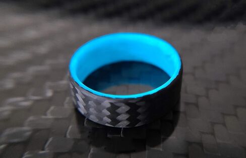 Handmade Ring Band - Men's or Women's Carbon Fiber Twill Ring with Blue Glow Interior, Matte Finish, Glow-in-the-Dark, Durable, Waterproof, Sizes 4-16, Custom Band Widths in Kuwait