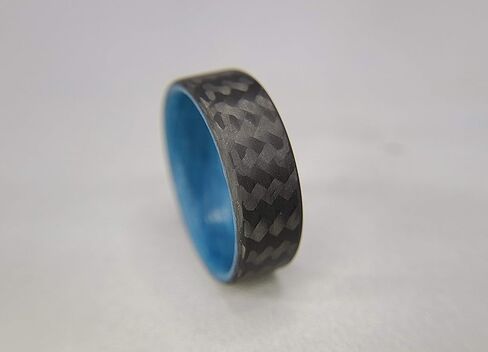 Handmade Ring Band - Men's or Women's Carbon Fiber Twill Ring with Blue Glow Interior, Matte Finish, Glow-in-the-Dark, Durable, Waterproof, Sizes 4-16, Custom Band Widths in Kuwait