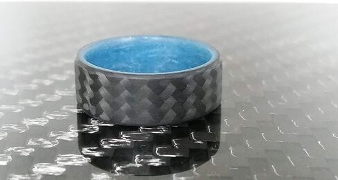 Handmade Ring Band - Men's or Women's Carbon Fiber Twill Ring with Blue Glow Interior, Matte Finish, Glow-in-the-Dark, Durable, Waterproof, Sizes 4-16, Custom Band Widths in Kuwait