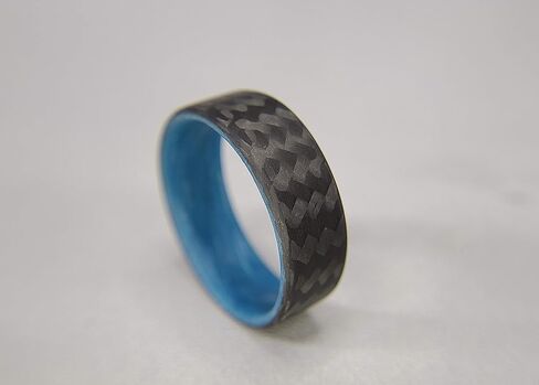 Handmade Ring Band - Men's or Women's Carbon Fiber Twill Ring with Blue Glow Interior, Matte Finish, Glow-in-the-Dark, Durable, Waterproof, Sizes 4-16, Custom Band Widths in Kuwait
