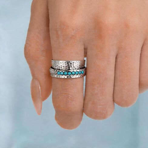 Turquoise Ring for Women Silver Fidget Spinning Turquoise Ring Statement Bohemian Fidget Spinner Rings Anxiety Relief Rings Fashion Jewelry for Women in Saudi Arabia