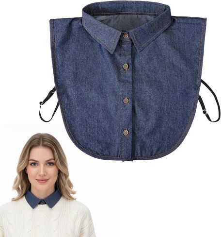 Denim Collar, Denim Collar Shirt Women Detachable Shirt for Women & Girls, Adjustable & Reusable Fashion Accessory, Blue in Saudi Arabia