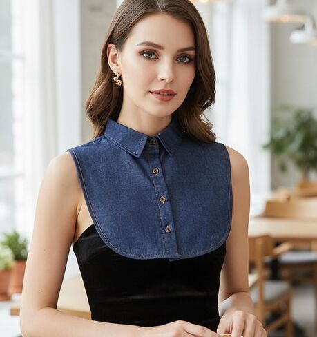 Denim Collar, Denim Collar Shirt Women Detachable Shirt for Women & Girls, Adjustable & Reusable Fashion Accessory, Blue in Saudi Arabia