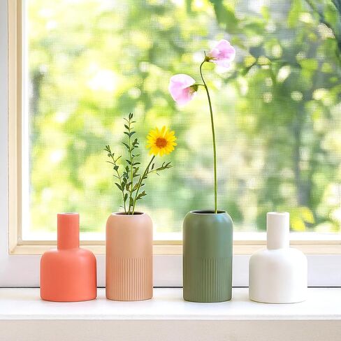 Cloudnola Reversible Ceramic Flower Vase and Bud Vase Set of 2, Pink Beige & Coral and Sage Green & Ivory, Ideal Gift Set for Home, Wedding, and Event Decor in Saudi Arabia