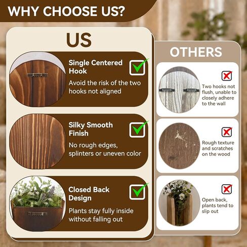 2 Pack Wooden Wall Vase Boho Decor, Wall Mounted Hanging Planter for Indoor Modern Farmhouse Wall Art for Living Room Bathroom Hallway Bedroom (Charcoal, Fan Tapered) in Saudi Arabia