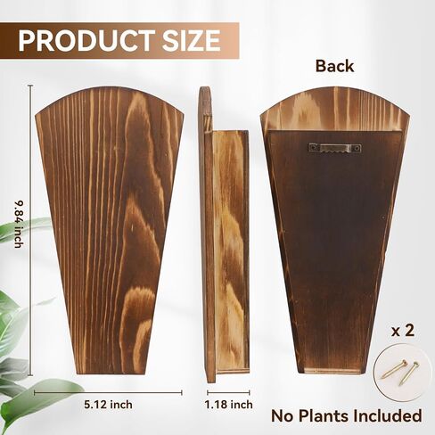 2 Pack Wooden Wall Vase Boho Decor, Wall Mounted Hanging Planter for Indoor Modern Farmhouse Wall Art for Living Room Bathroom Hallway Bedroom (Charcoal, Fan Tapered) in Saudi Arabia