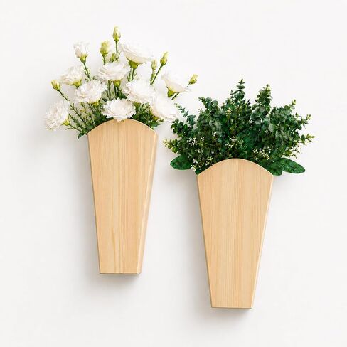 2 Pack Wooden Wall Vase Boho Decor, Wall Mounted Hanging Planter for Indoor Modern Farmhouse Wall Art for Living Room Bathroom Hallway Bedroom (Charcoal, Fan Tapered) in Saudi Arabia