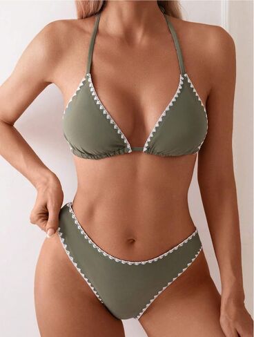 Womens Bikini Set Two Piece Swimsuit Whip Stitch Floral Print Triangle Bathing Suit in Kuwait