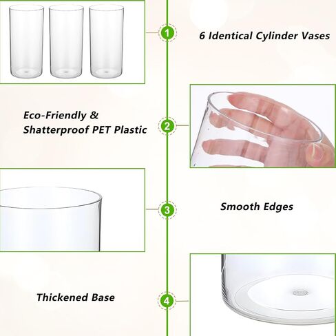 6 Pcs Shatterproof Clear Cylinder Vase Set, 7.5 Inch Tall PET Plastic Flower Vase for Centerpieces Wedding Home Decor in Saudi Arabia