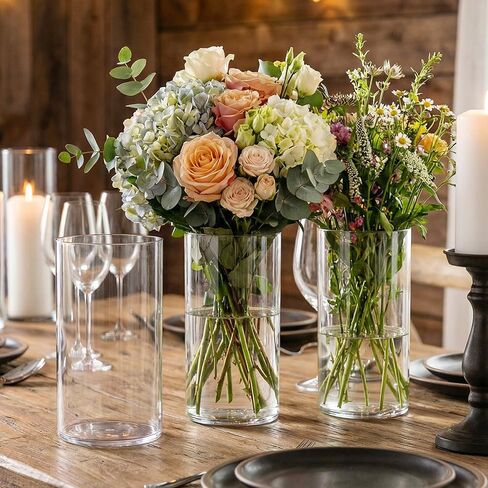 6 Pcs Shatterproof Clear Cylinder Vase Set, 7.5 Inch Tall PET Plastic Flower Vase for Centerpieces Wedding Home Decor in Saudi Arabia